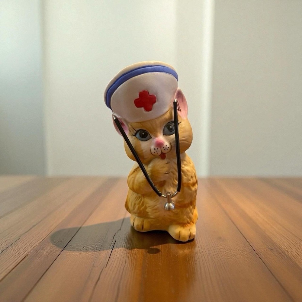 Jasco Vintage Porcelain Kitten Cat Nurse W/Stethoscope COIN BANK